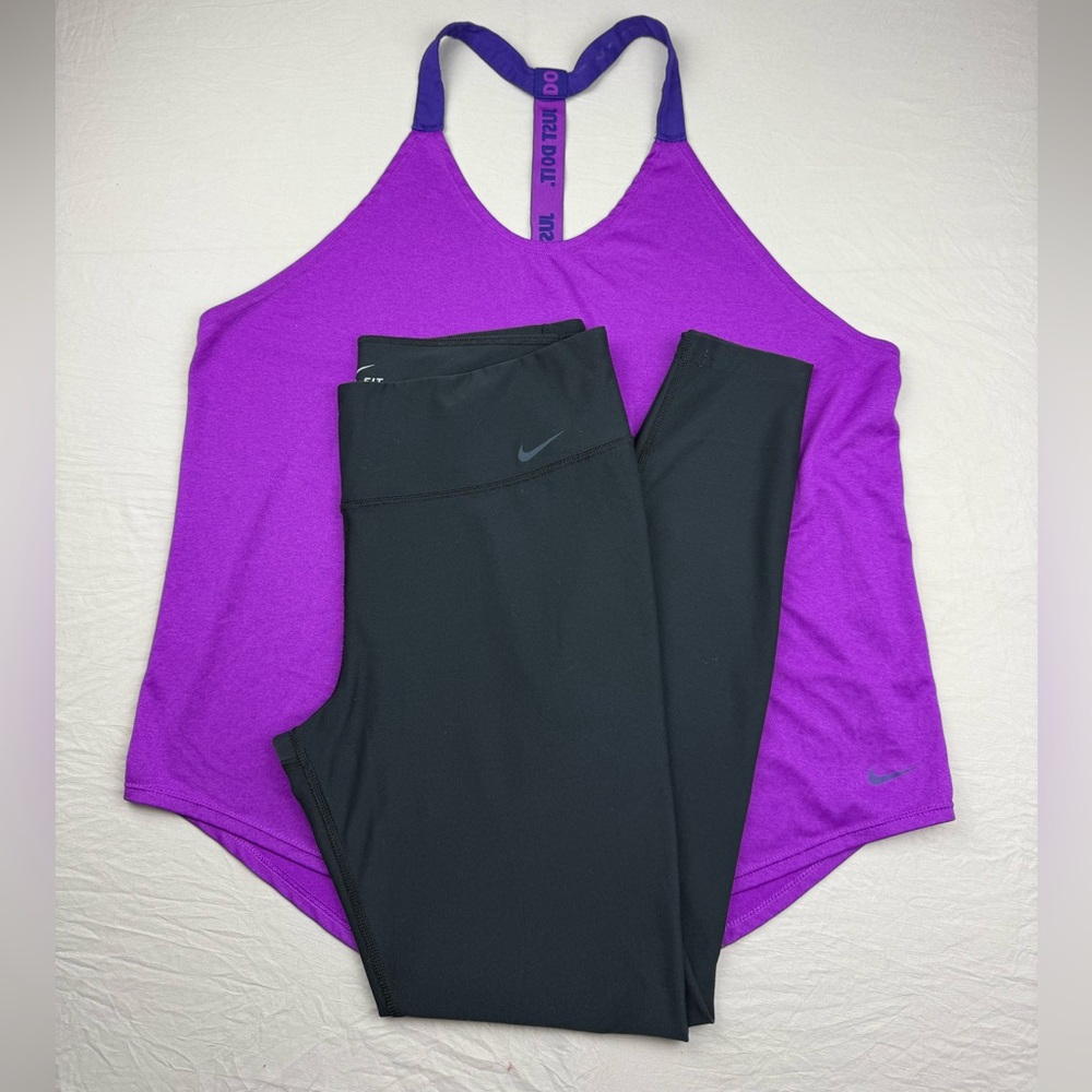 Nike Vibrant Purple Top and athletic Black Leggings Large